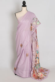 Mouli | Lavender Semi Silk Kota Saree with Designer Floral Applique Work