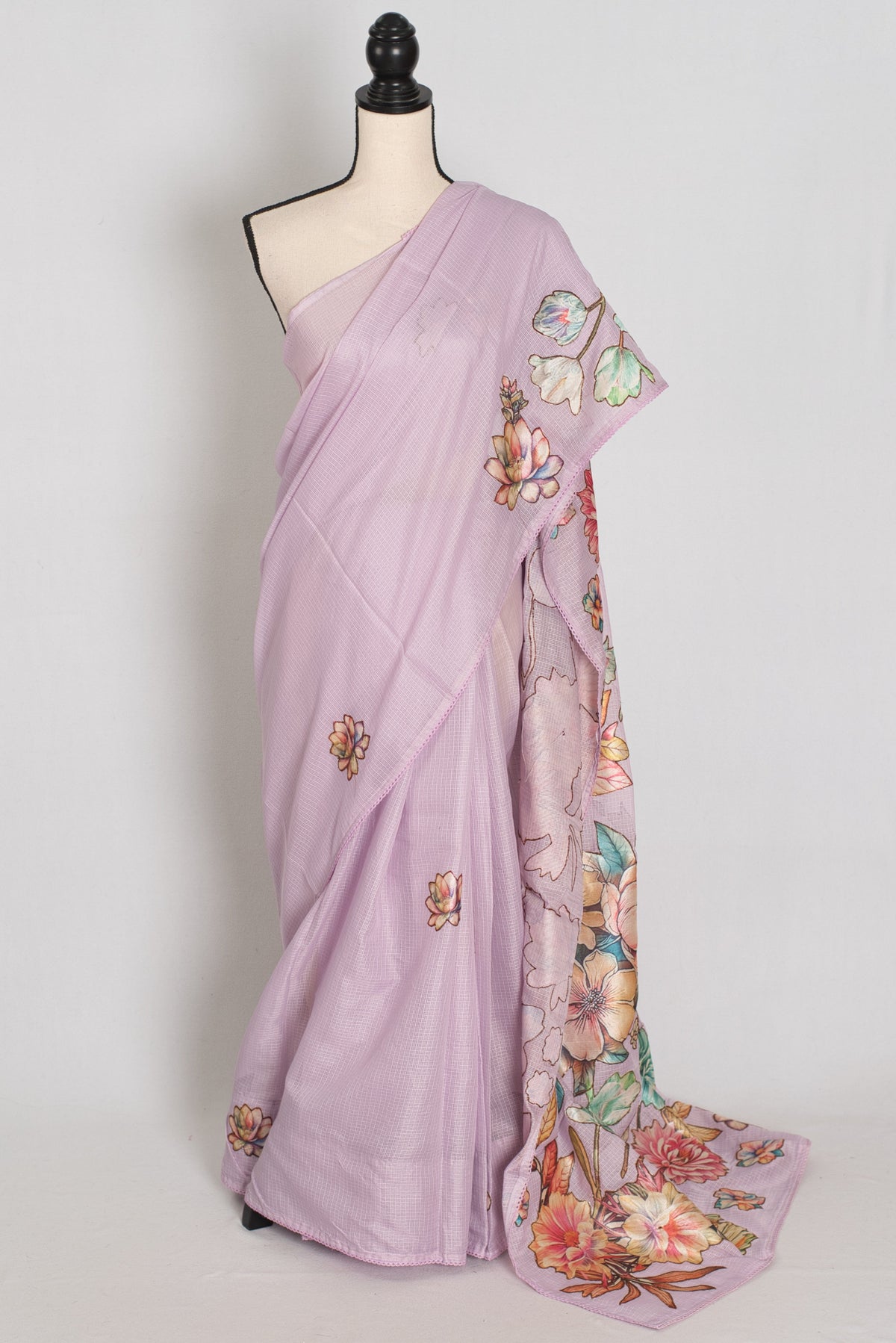Mouli | Lavender Semi Silk Kota Saree with Designer Floral Applique Work