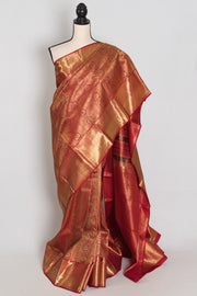 Brinda : Dark Red & Gold Bridal Kanjivaram Brocade Saree | Silk Mark Certified