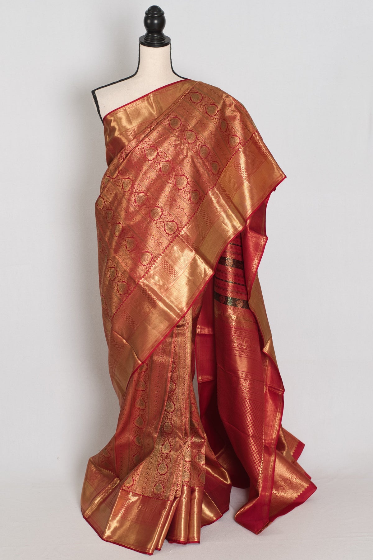 Brinda : Dark Red & Gold Bridal Kanjivaram Brocade Saree | Silk Mark Certified