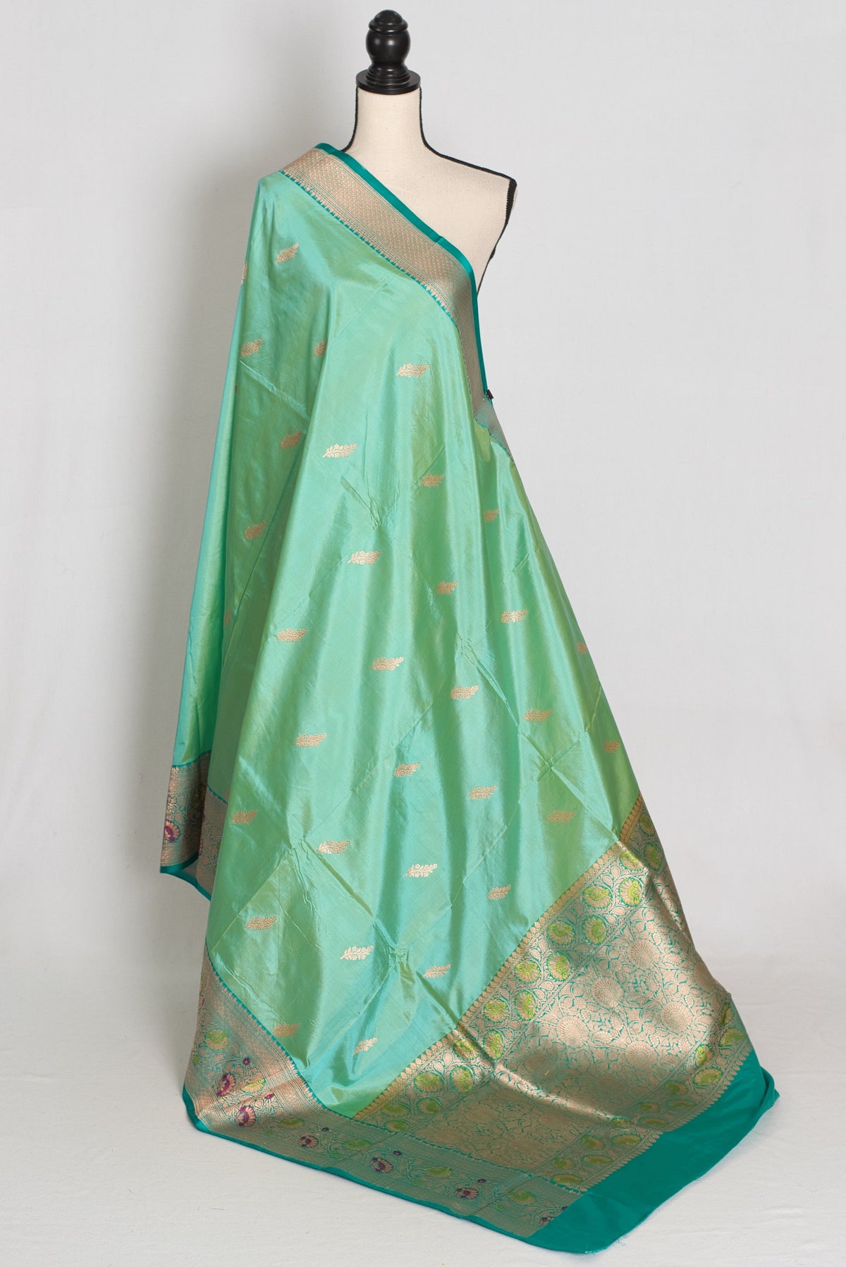 Mehuli : Sea Green Meenakari Handwoven Banarasi Silk Saree | Silk Mark Certified