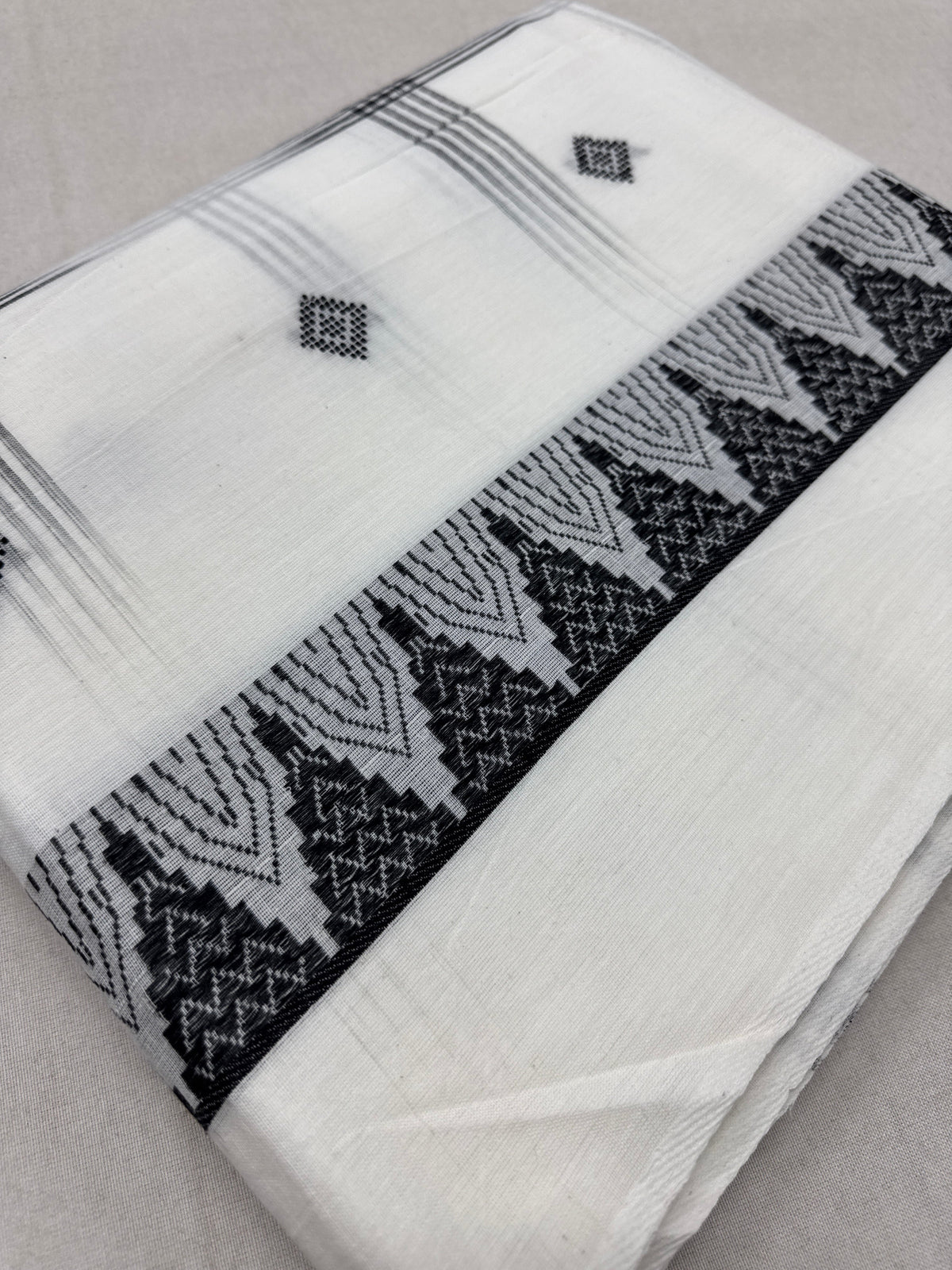 Maya : Off White and Black Soft Cotton Dhaniakhali Saree with Temple Border