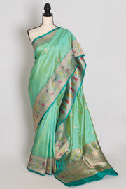 Mehuli : Sea Green Meenakari Handwoven Banarasi Silk Saree | Silk Mark Certified