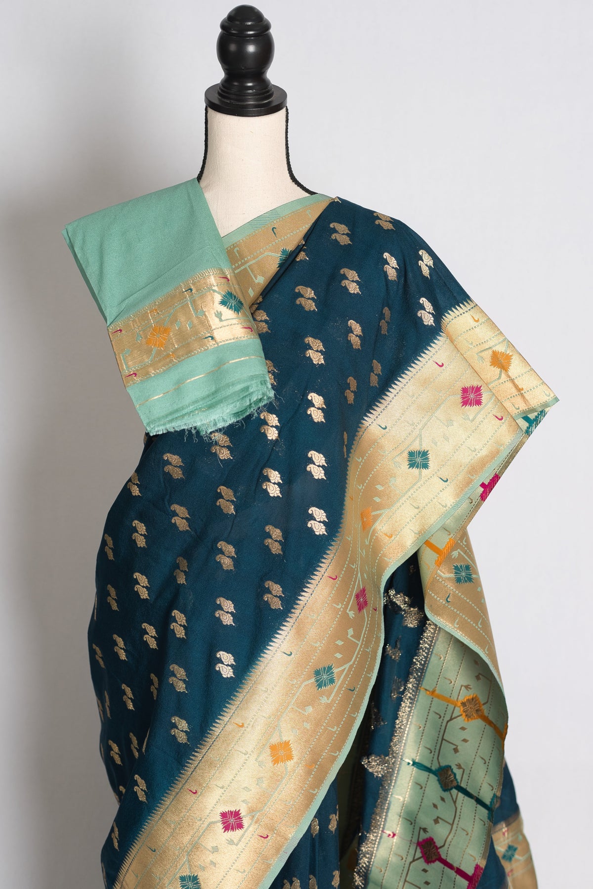 Sangiya: Blue Paithani Semi Silk Saree with Light Blue Border