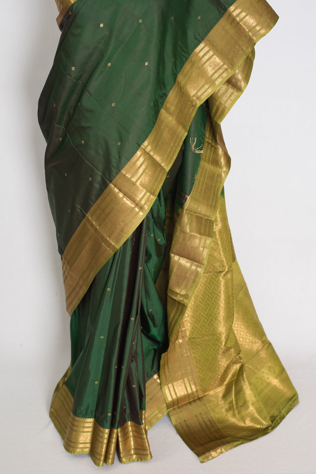 Mytheli – Deep Forest Green Kanjivaram Poly Silk Saree with Moss Green Border