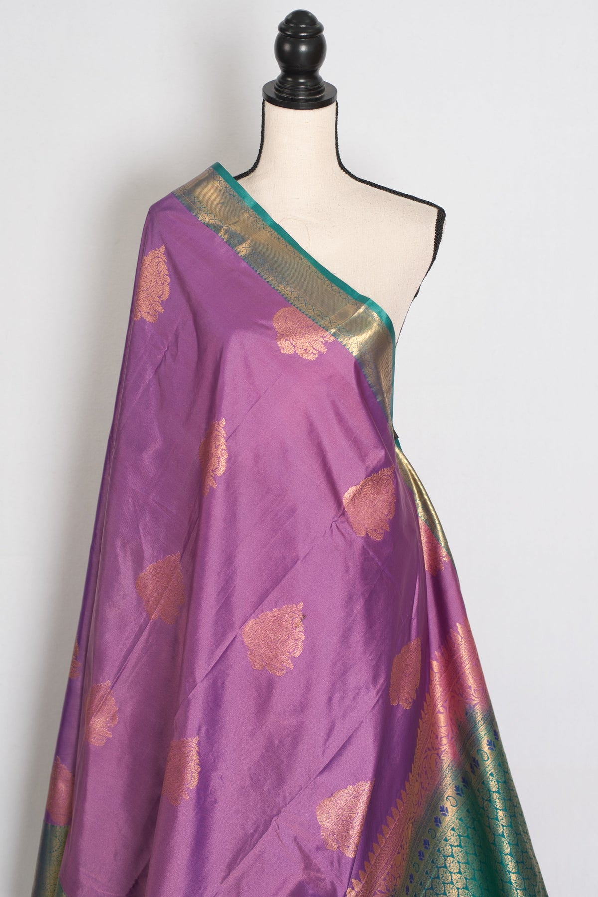 Mita : Mauve & Sea Green Contrast Semi Silk Kanjivaram Saree