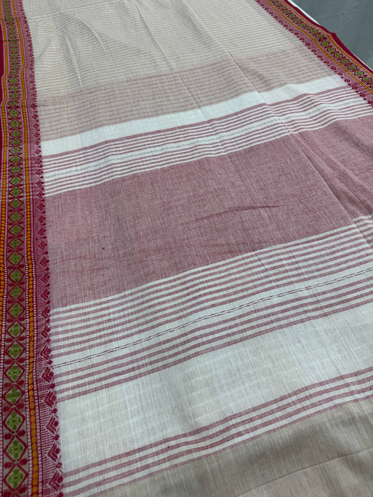 Jamini : Biscuit Brown and Red Soft Cotton Dhaniakhali Saree