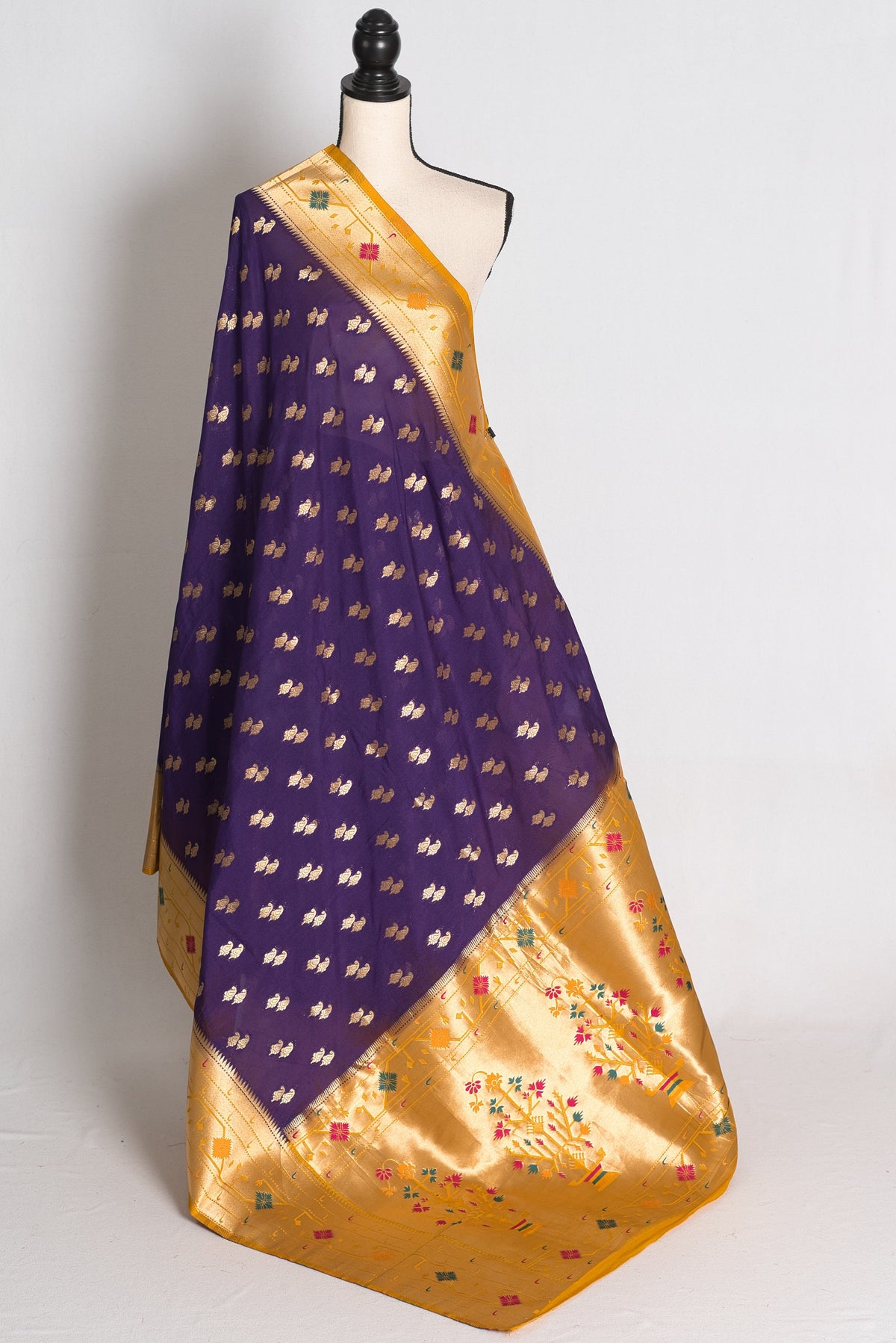Parul: Purple and Yellow Paithani Inspired Semi Silk Saree