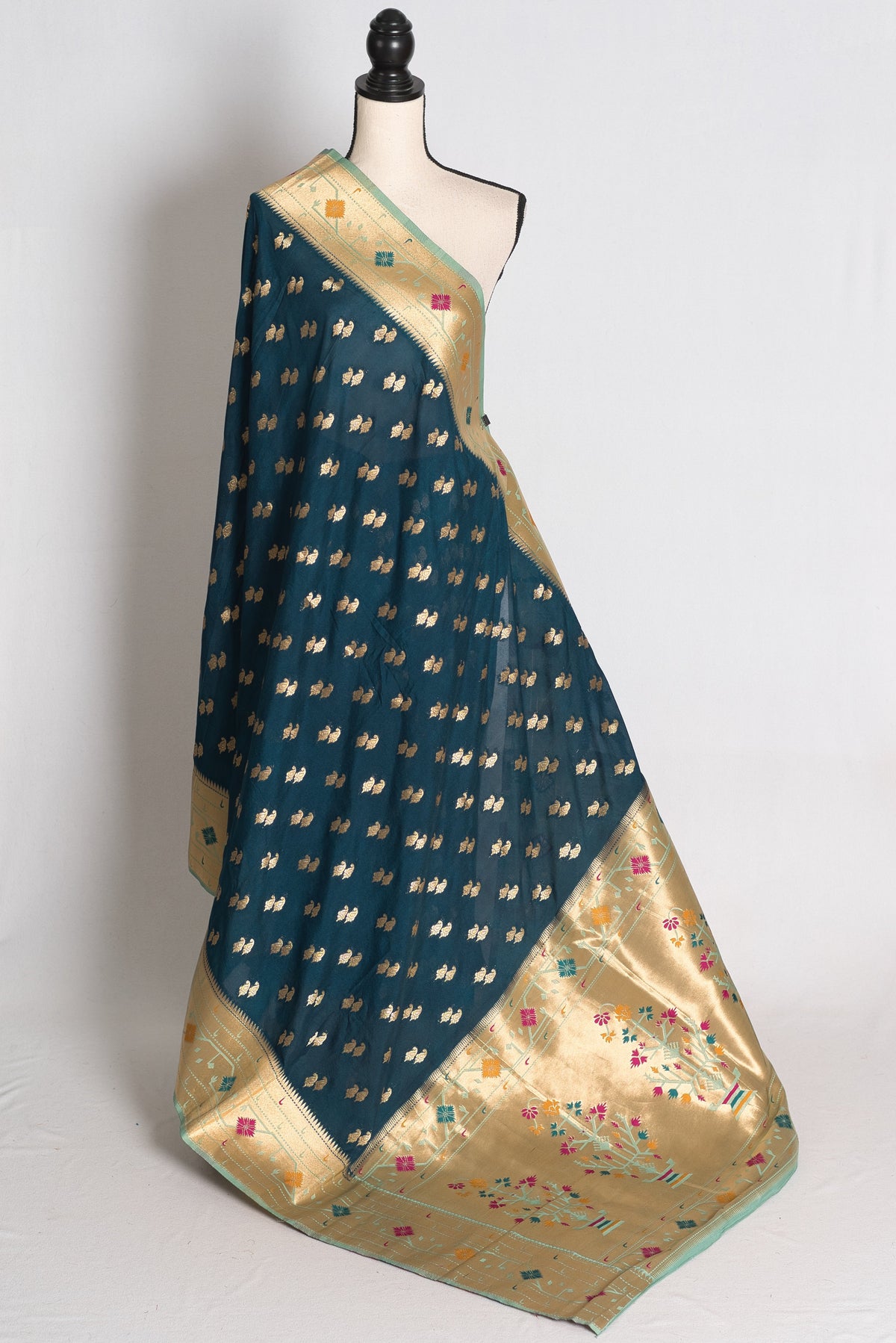 Sangiya: Blue Paithani Semi Silk Saree with Light Blue Border
