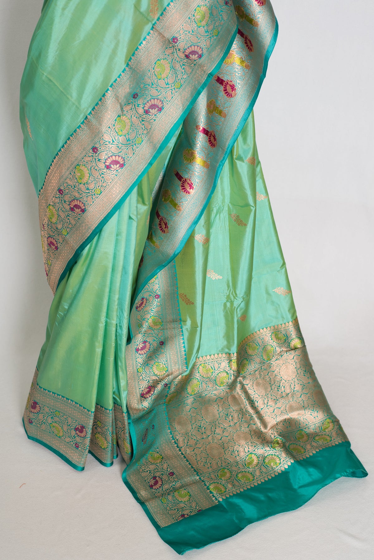 Mehuli : Sea Green Meenakari Handwoven Banarasi Silk Saree | Silk Mark Certified