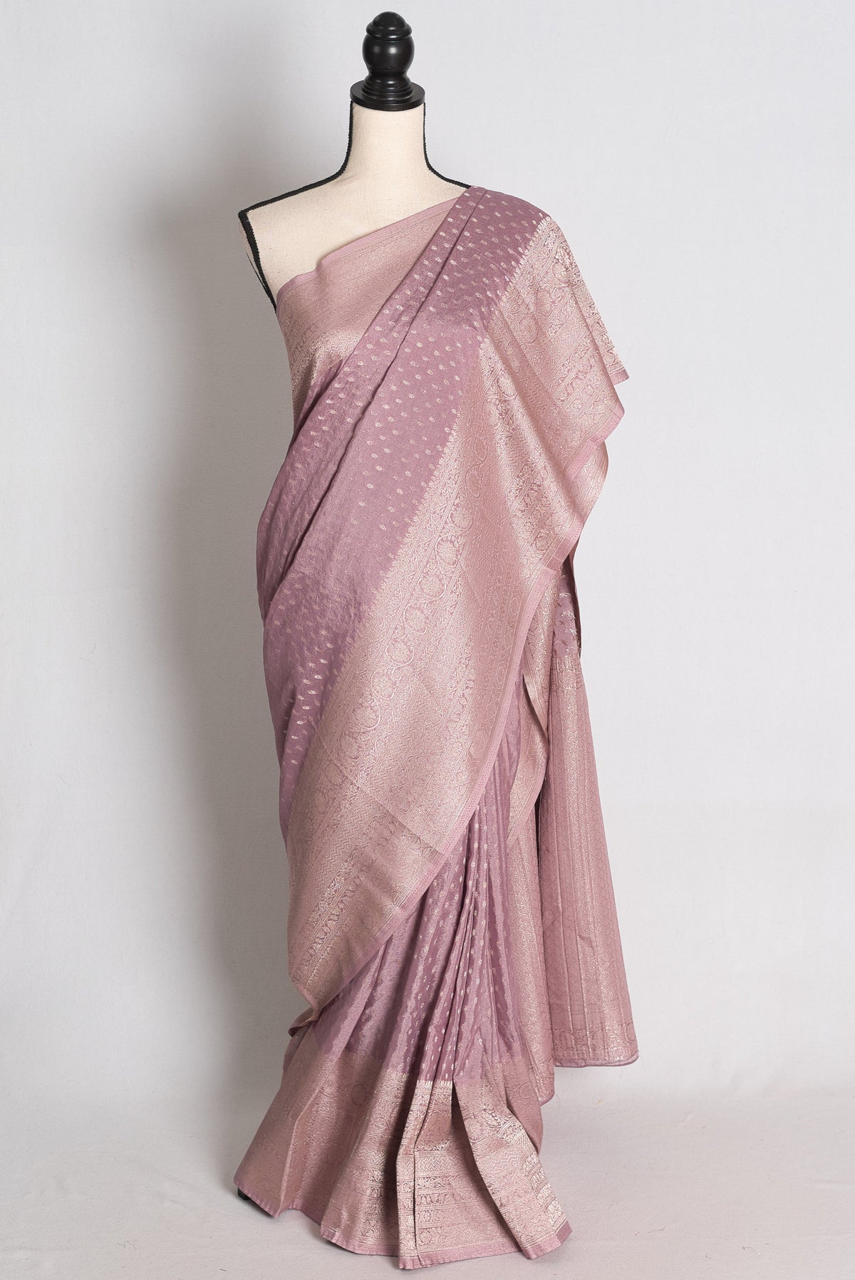 Indira: Pastel Mauve Lightweight Semi Georgette Banarasi Saree