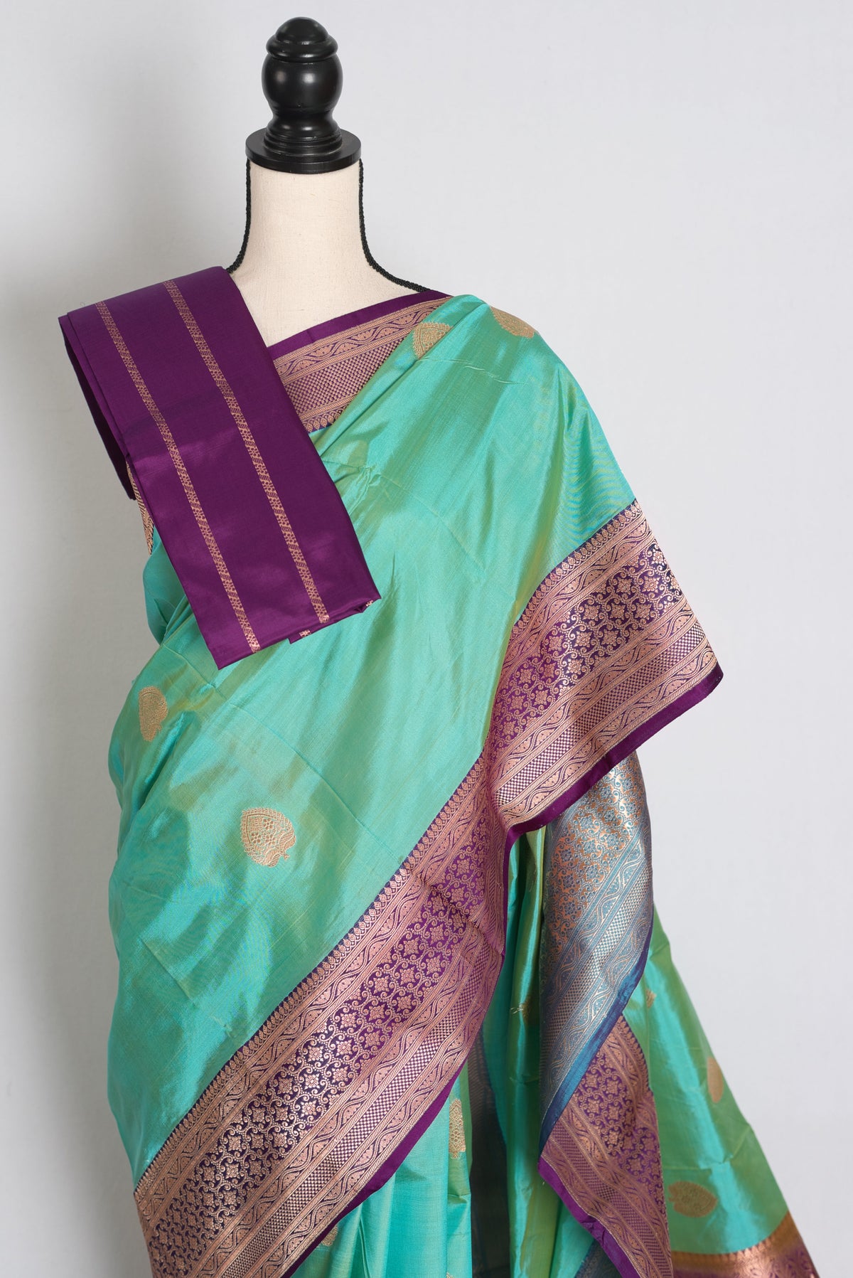 Sumana : Sea Green and Royal Purple Pure Banarasi Katan Silk Saree