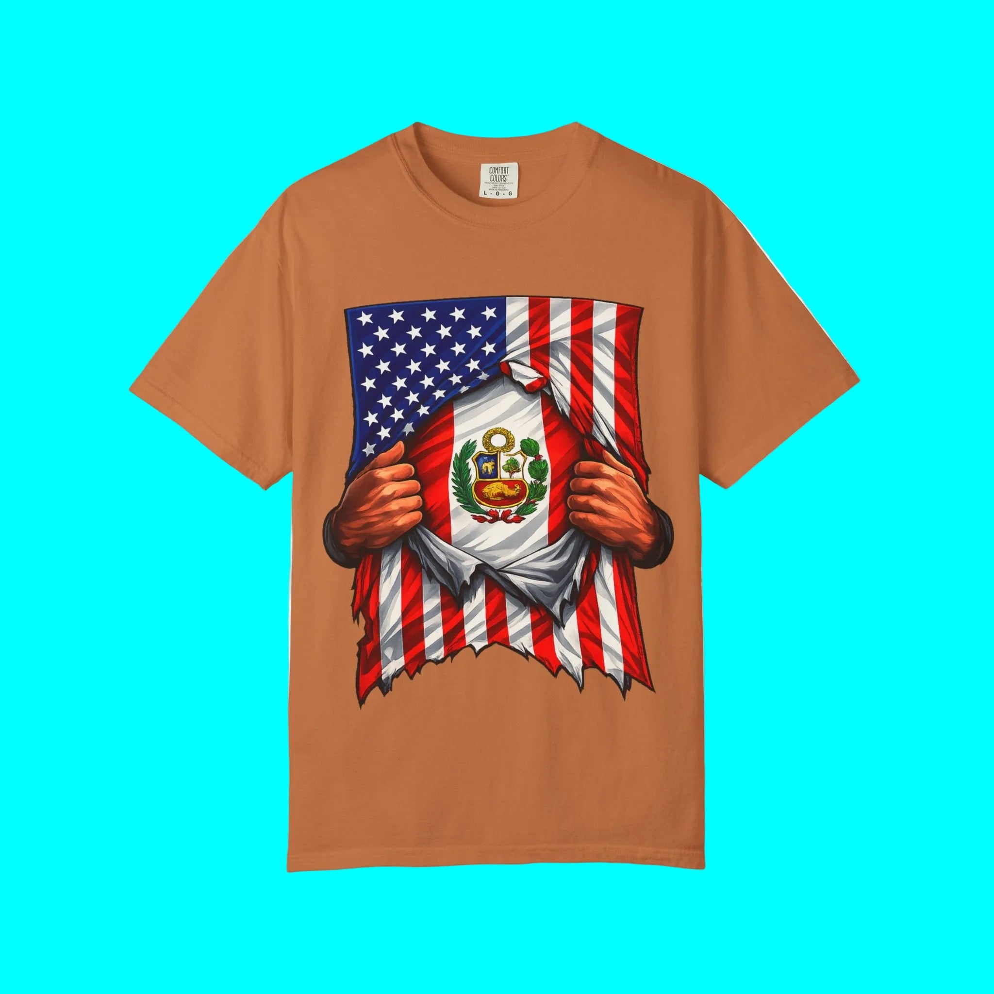 Peru Flag + USA Flag Pride T-shirt | Peruvian + American Flag Rip 4th Of July | Funny Viral Latino Tees | Unisex - 4 Colors