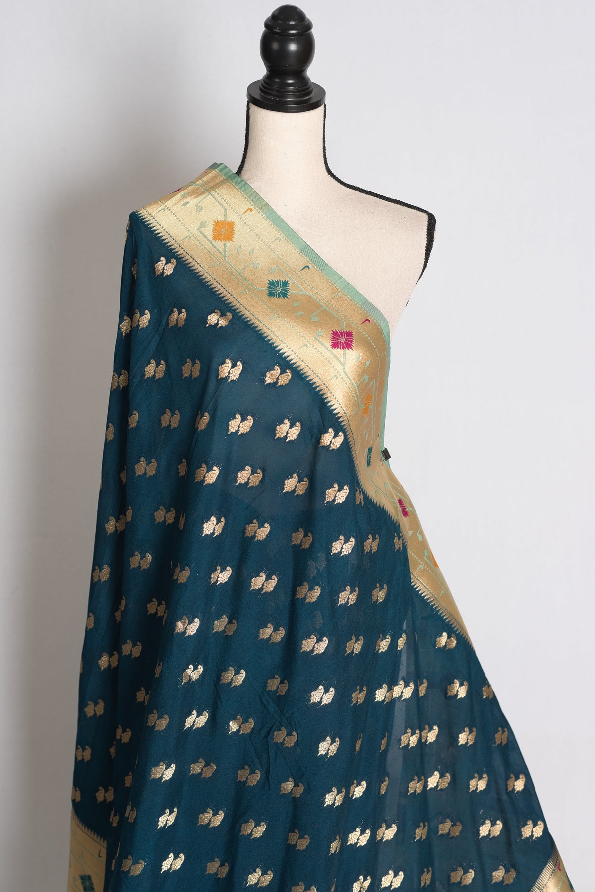 Sangiya: Blue Paithani Semi Silk Saree with Light Blue Border