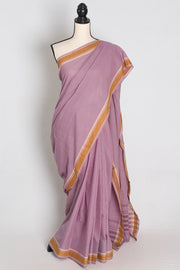 Mita – Mauve Soft Cotton Dhaniakhali Saree with Sleek Yellow Border