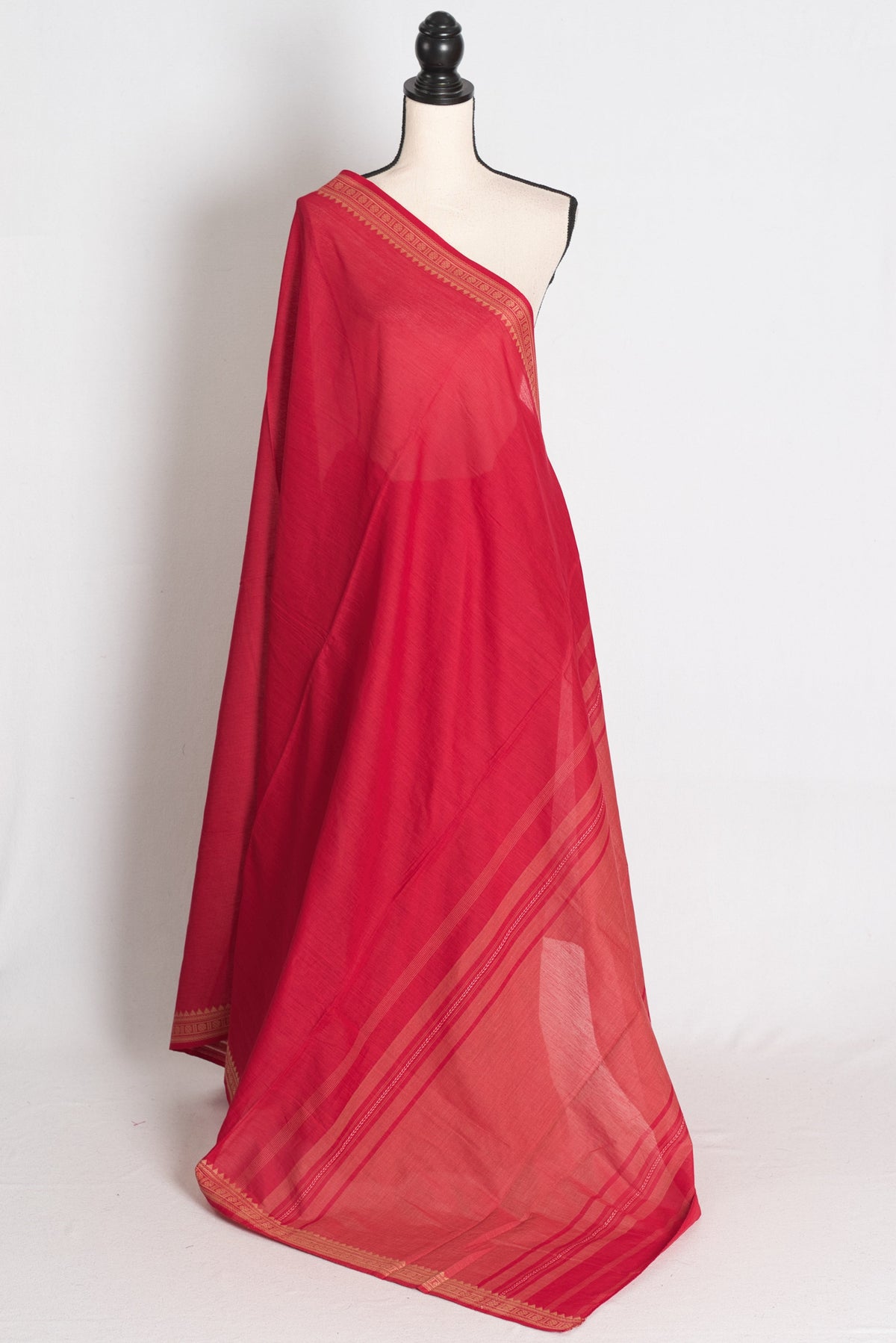 Sindoori : Rich Red Dhaniakhali Bengal Handloom Pure Soft Cotton Saree