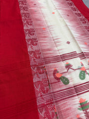 Devi : Off White and Red Soft Cotton Bengal Handloom Saree