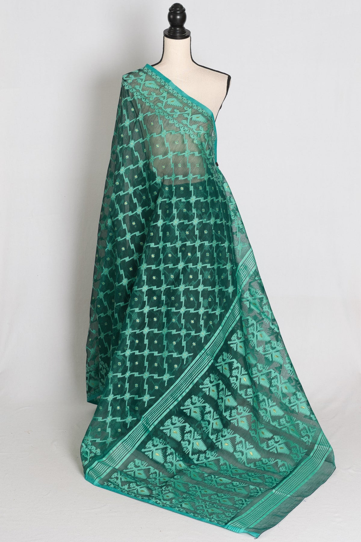 Siya : Emerald Green Soft Blended Cotton Jamdani Saree