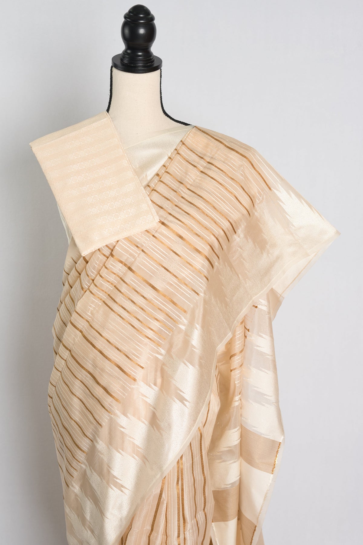 Soft Art Silk Temple Border Saree in Cream