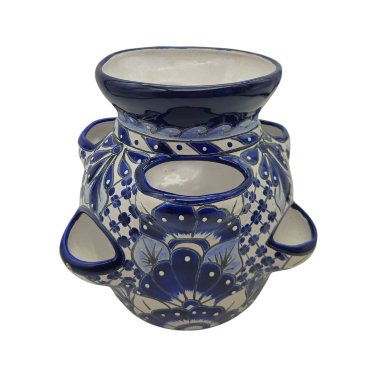 Blue & White Talavera Strawberry Planter | Handcrafted Mexican Pot