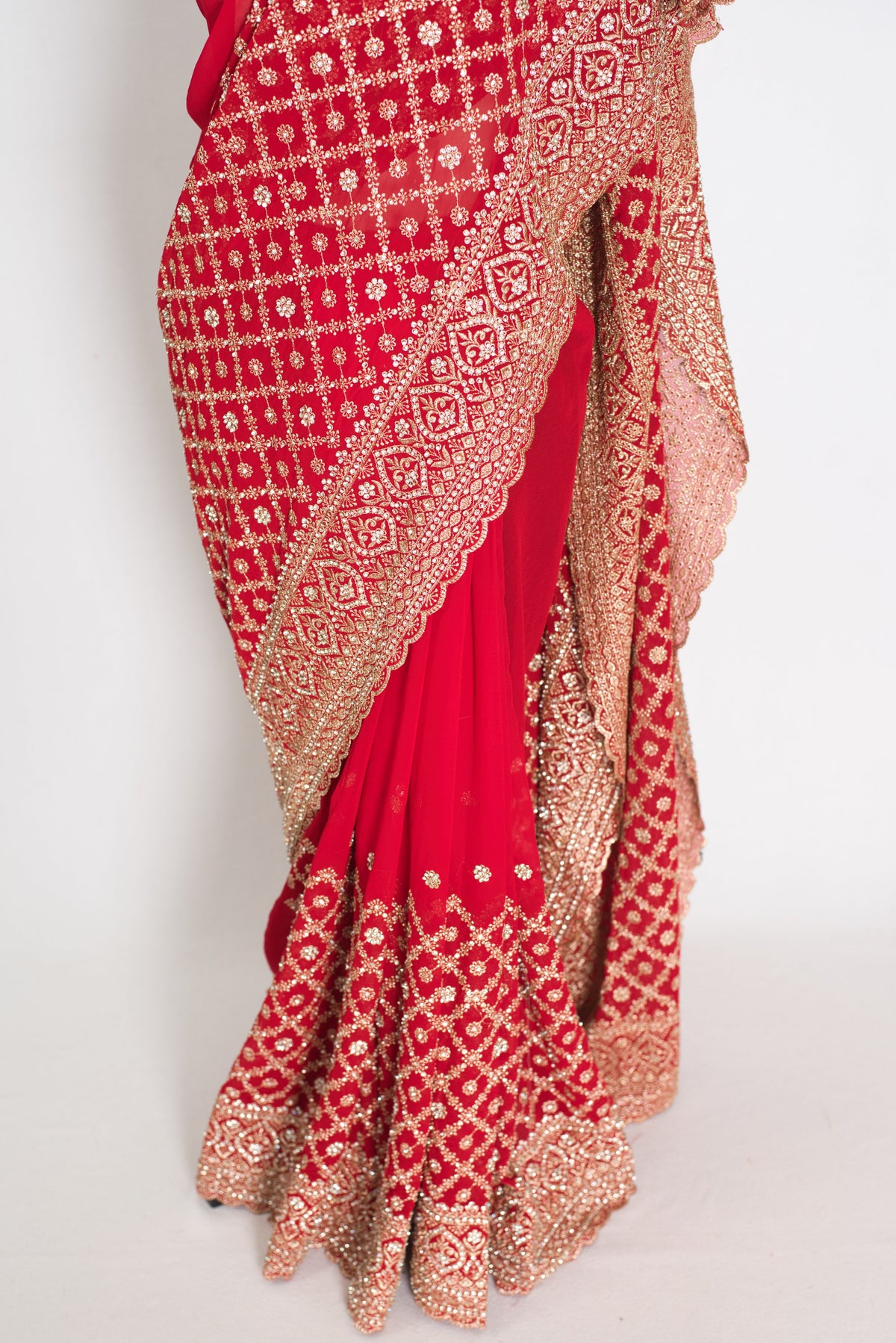 Eva | Red and Gold Georgette Bridal Saree | Royal Festive & Wedding Wear