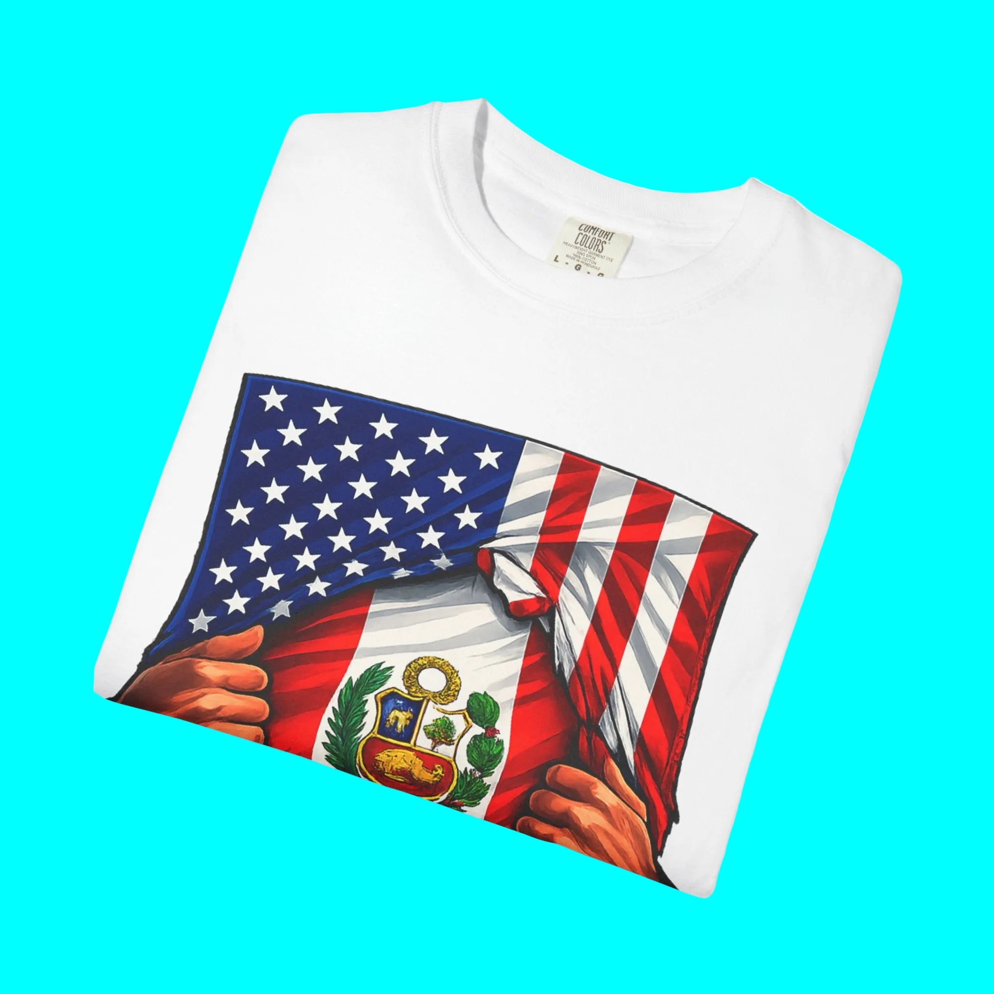 Peru Flag + USA Flag Pride T-shirt | Peruvian + American Flag Rip 4th Of July | Funny Viral Latino Tees | Unisex - 4 Colors