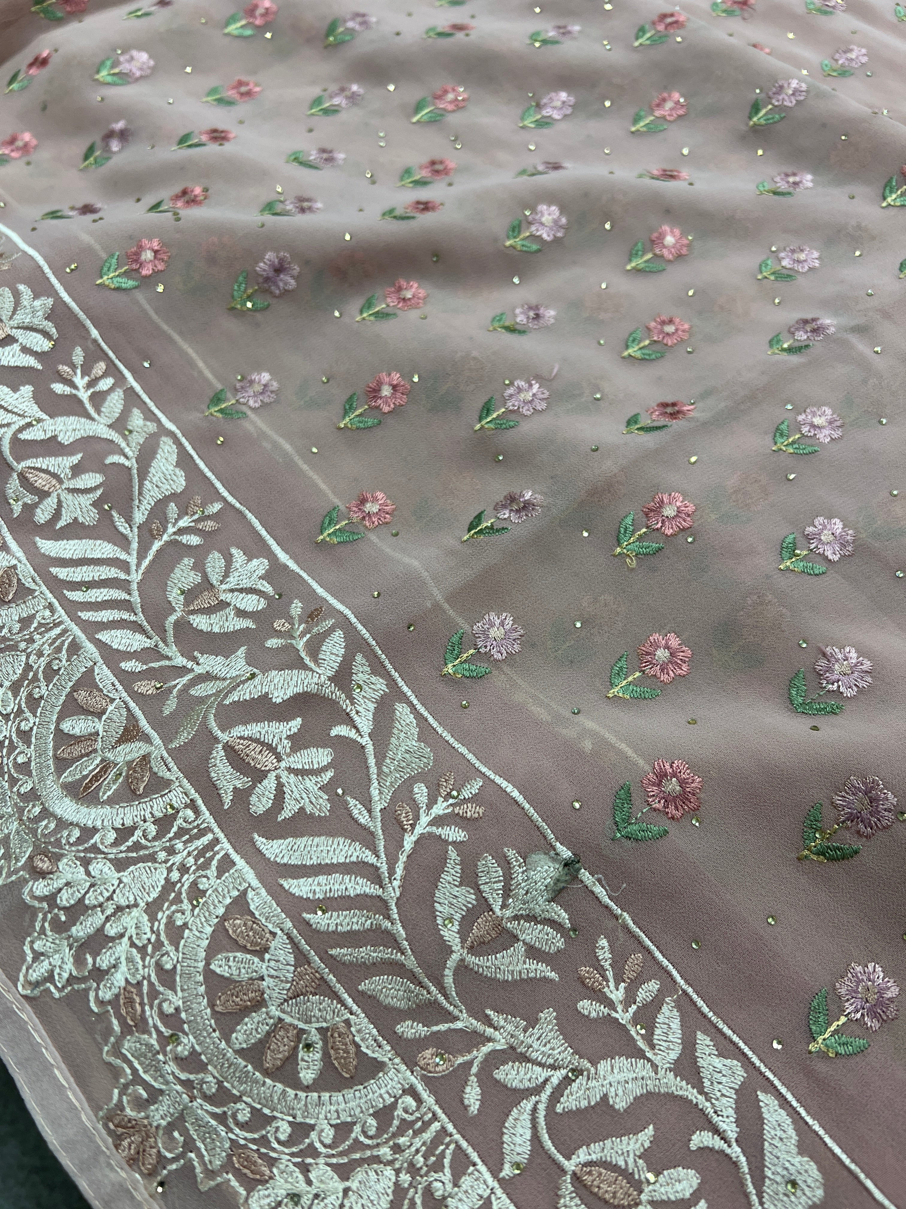 Embroidery Work Mauve Georgette Cocktail Saree