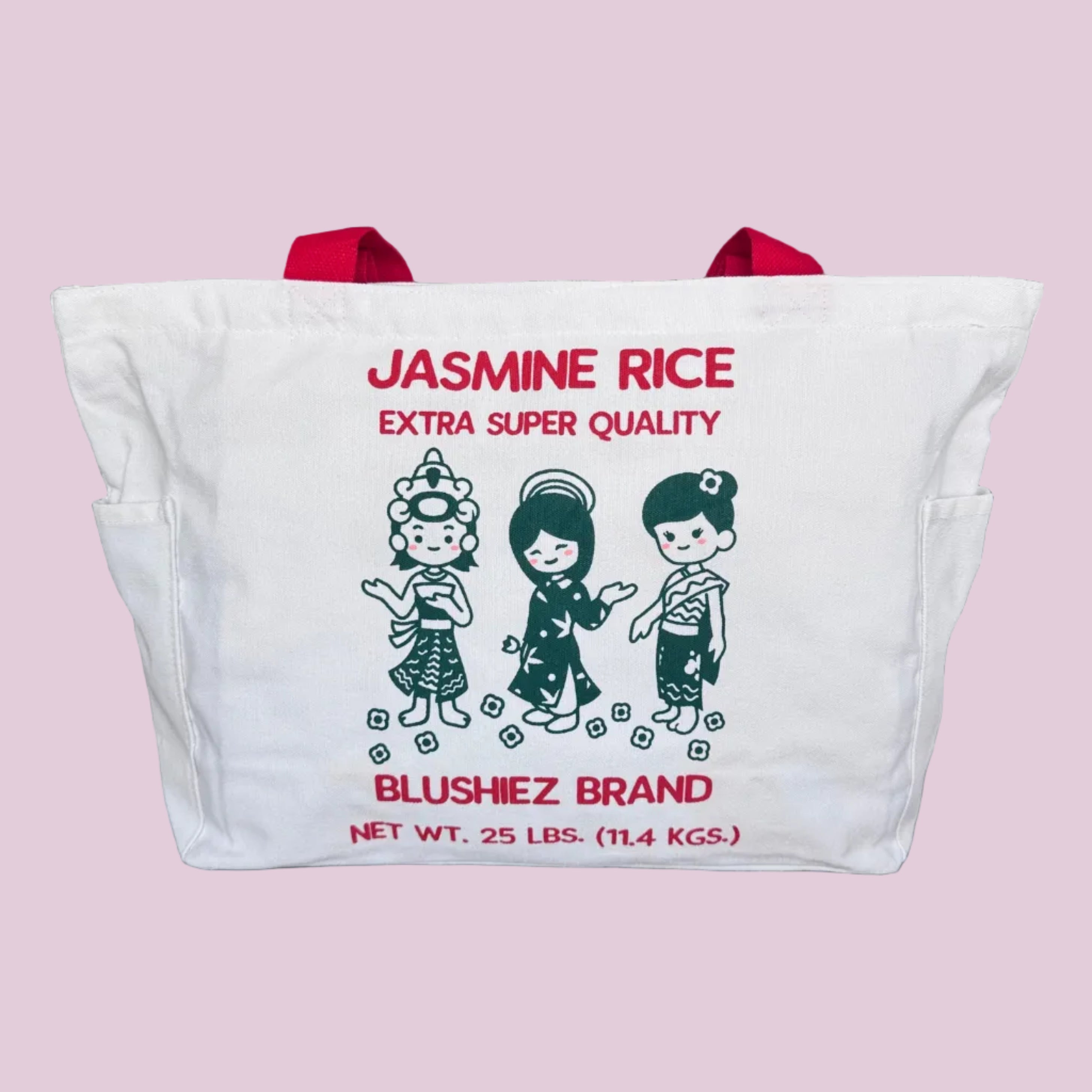 Premium Jasmine Rice Tote Bag – 15″ Canvas Zip-Top Bag with Inner & Side Pockets