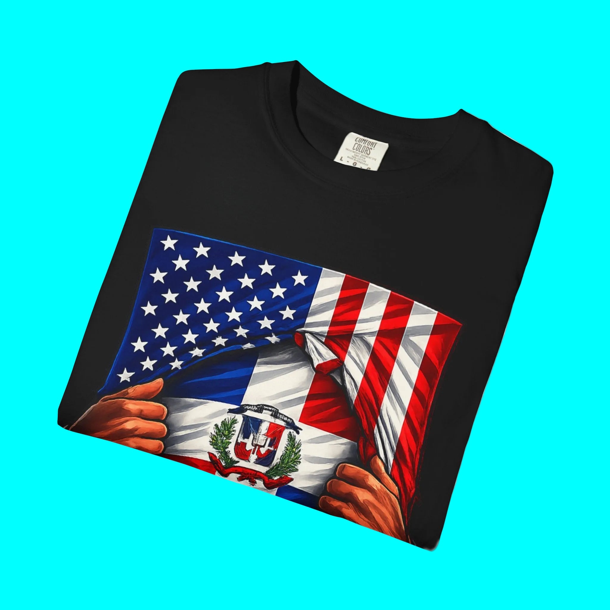 Dominican Republic Flag + USA Flag Pride T-shirt | Dominican + American Pride 4th Of July | Funny Viral Latino Tees | Unisex