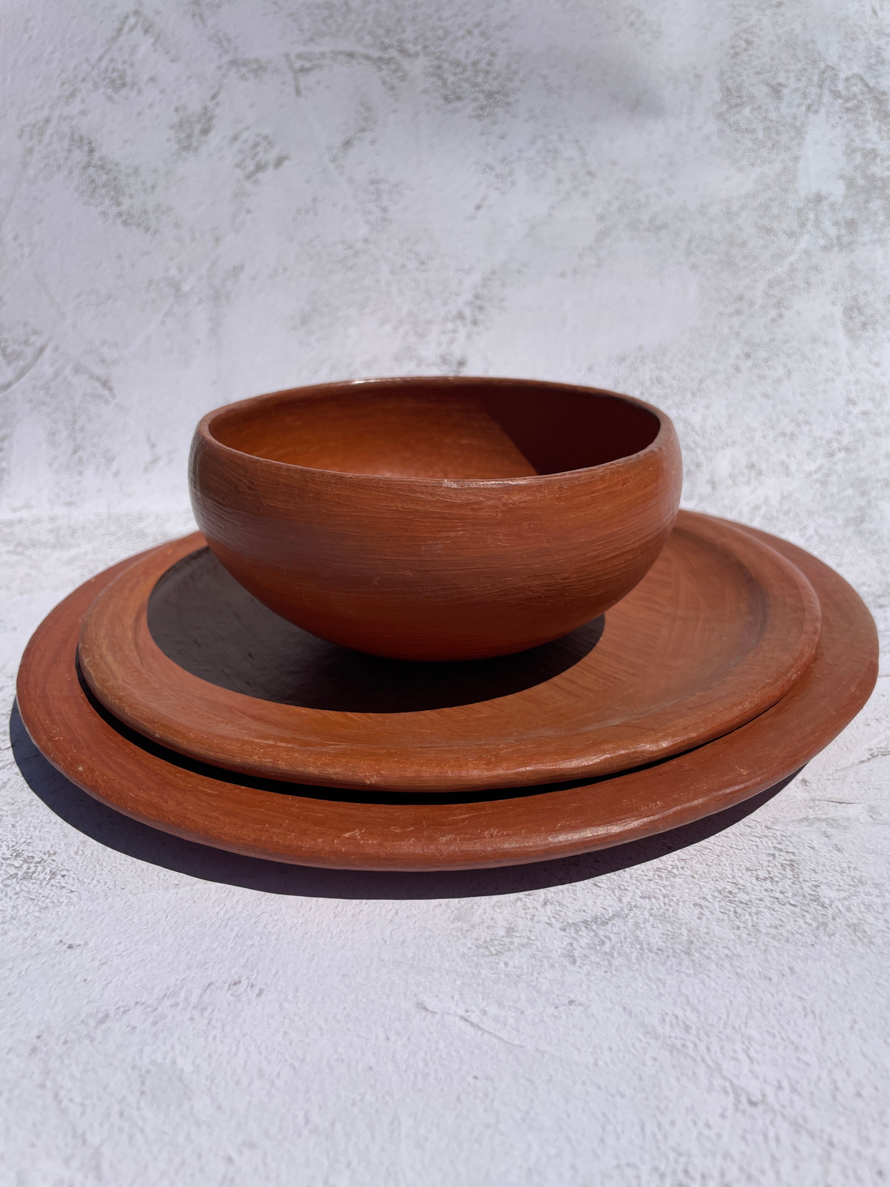 Oaxaca Red Clay Pottery 4Pc Set Plates And Clay Bowls Mexican Red Clay Pottery  San Marcos Tlapazola Red Clay Pottery Plato Barro