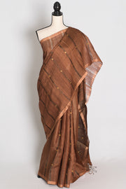 Bidisha Metallic Brown Pure Matka Tissue Bengali Handwoven Saree with Woven Gini