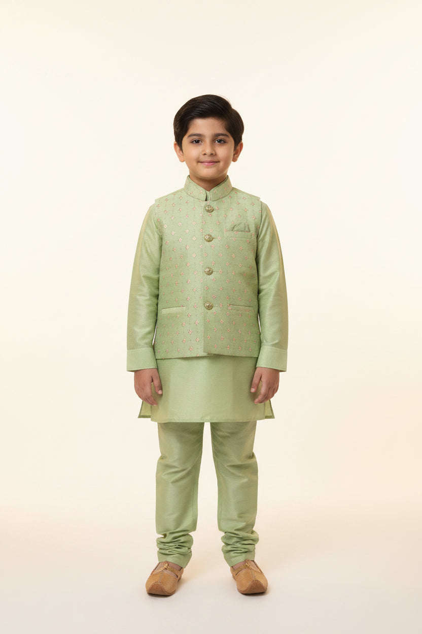 Pista green kurta with jacket