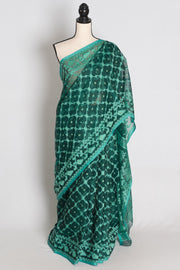 Siya : Emerald Green Soft Blended Cotton Jamdani Saree