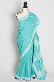 Ashmi : Sea Green & White Soft Pure Cotton Handloom Assamese Saree
