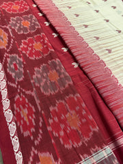 Pritha : Beige and Maroon Dhaniakhali Soft Cotton Saree with Kotki Border