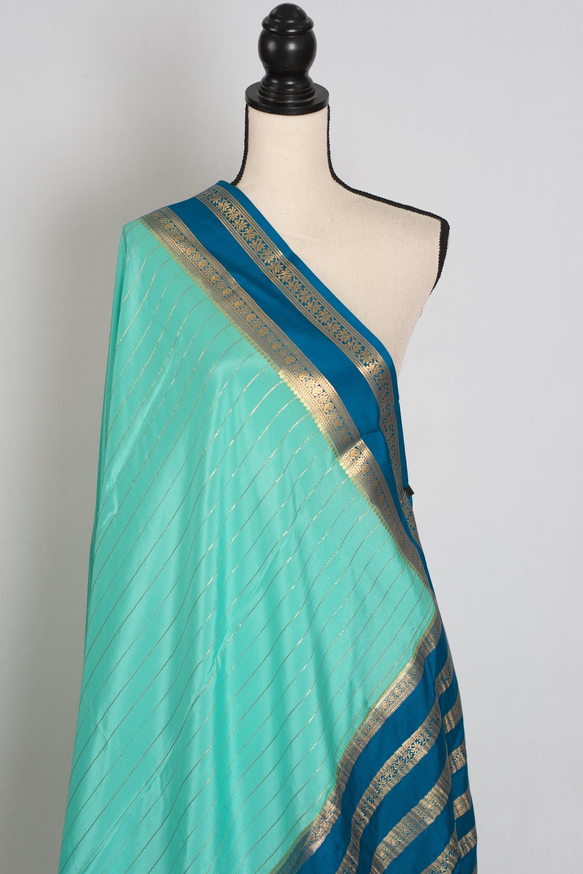 Divya : Aqua Blue & Teal Premium Mysore Crepe Silk Saree | Silk Mark Certified