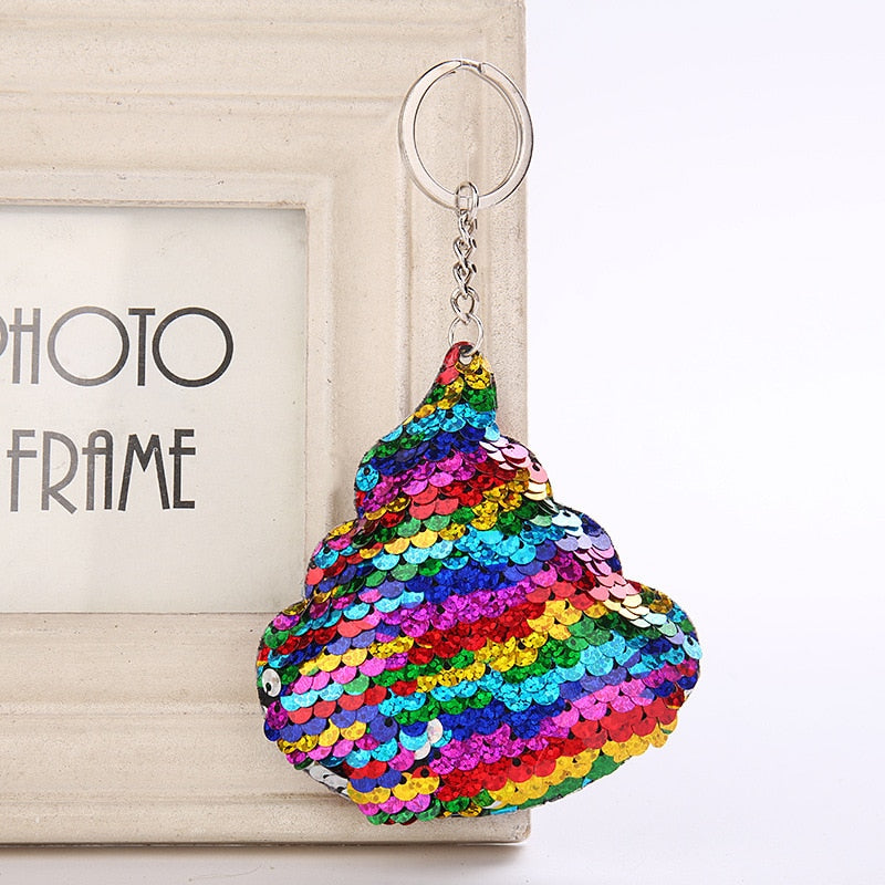 Sequins Poo Shape Cute Keychain