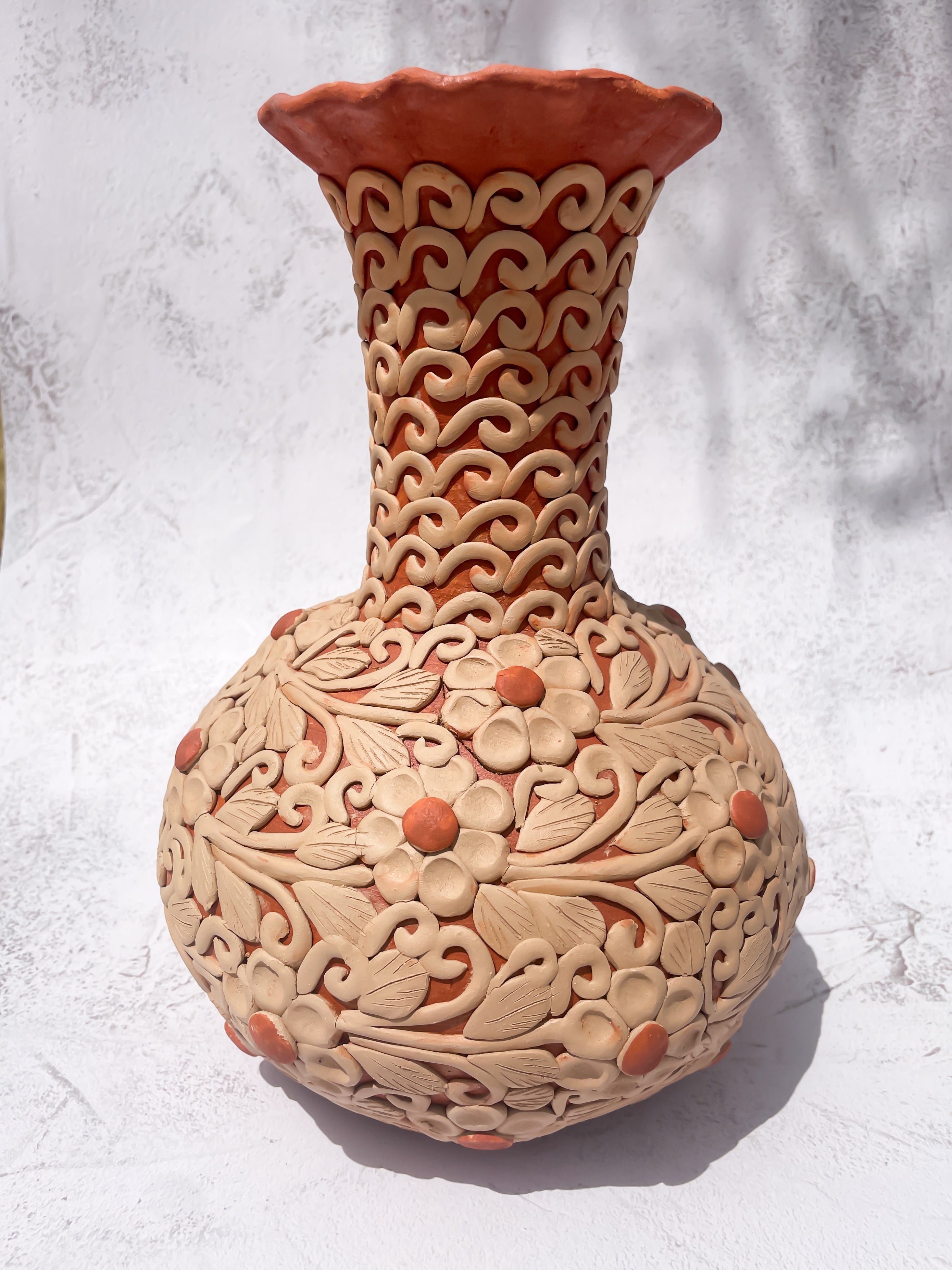 Oaxaca Pottery Vase Large Vase - Florero Bordado En Barro