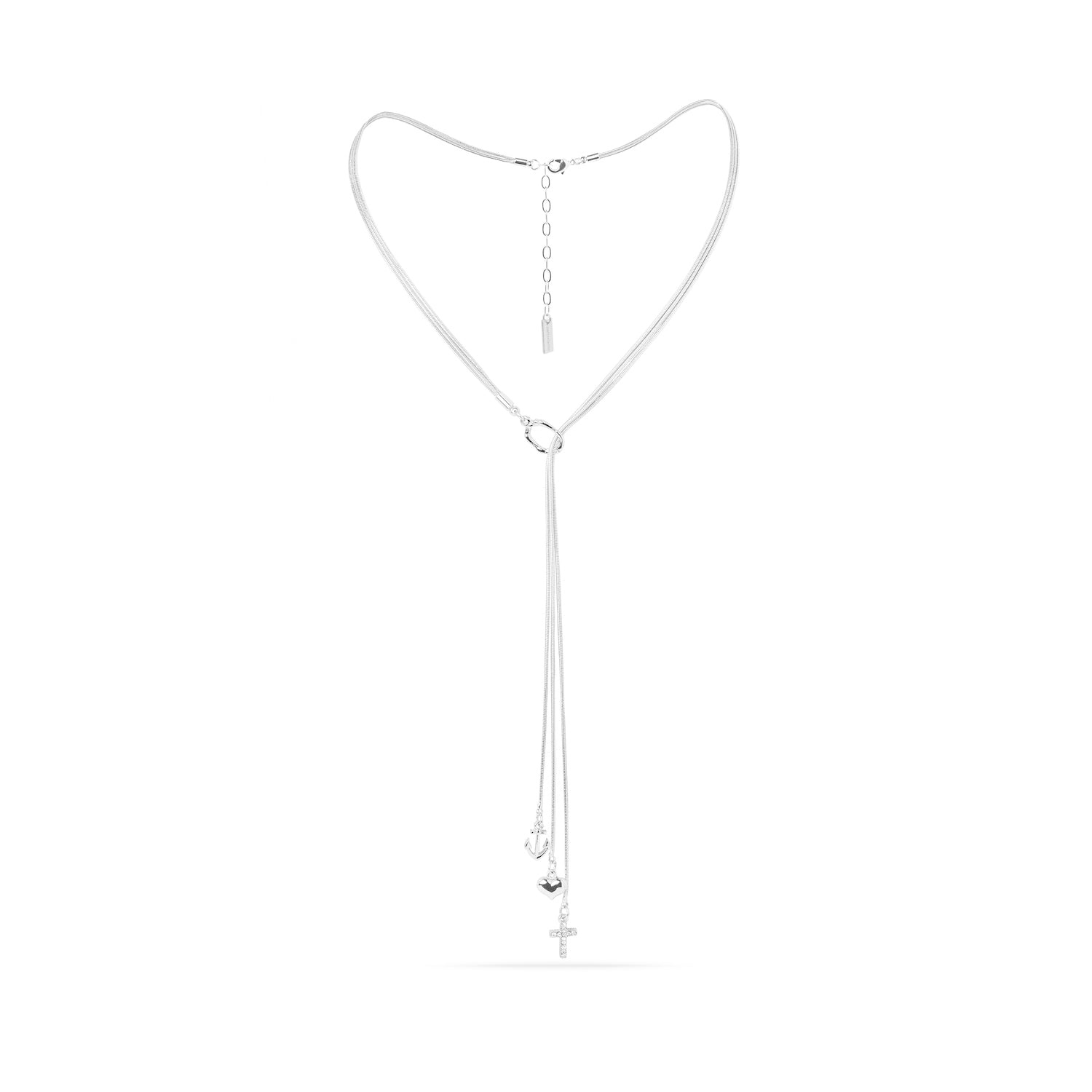 Trinity Necklace -Three Chains with Cross, Heart, and Anchor Charms
