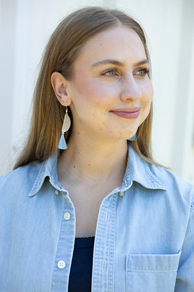 Aluminum Half Moon Tassel Earrings