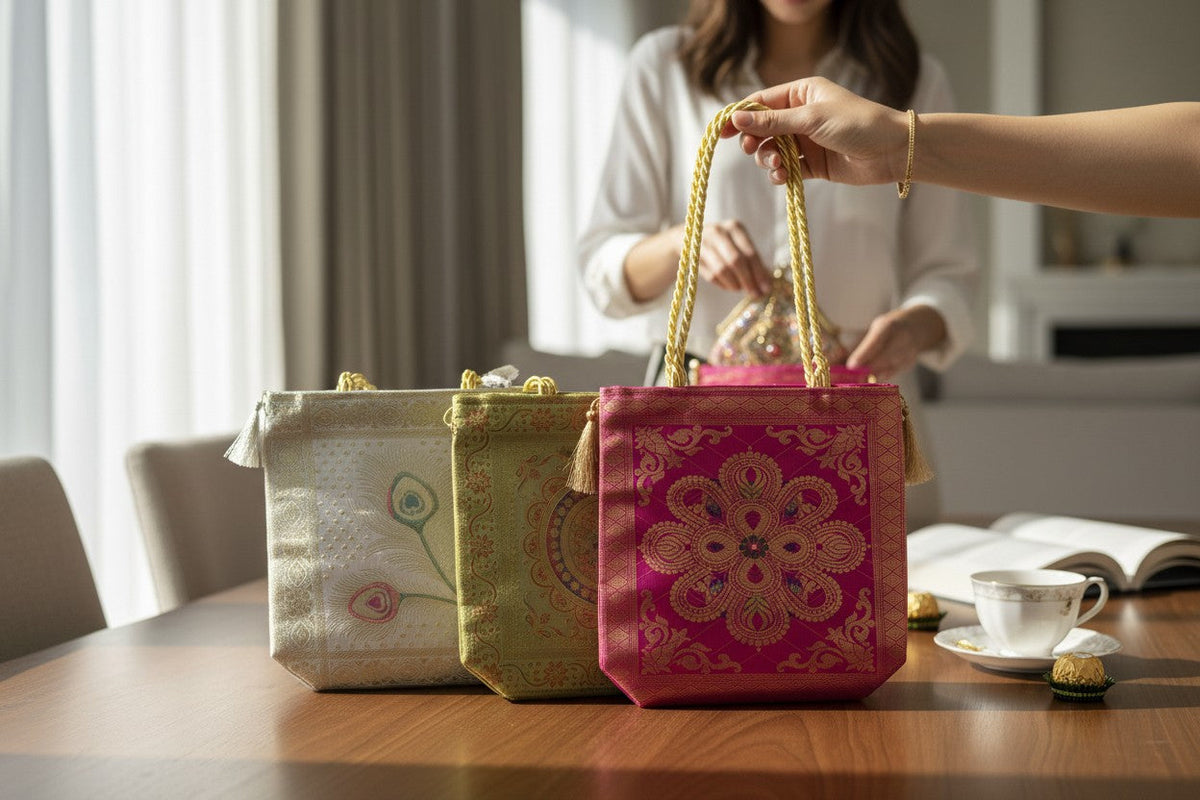 Banarasi Silk Bags with Zipper & Handle (Assorted)