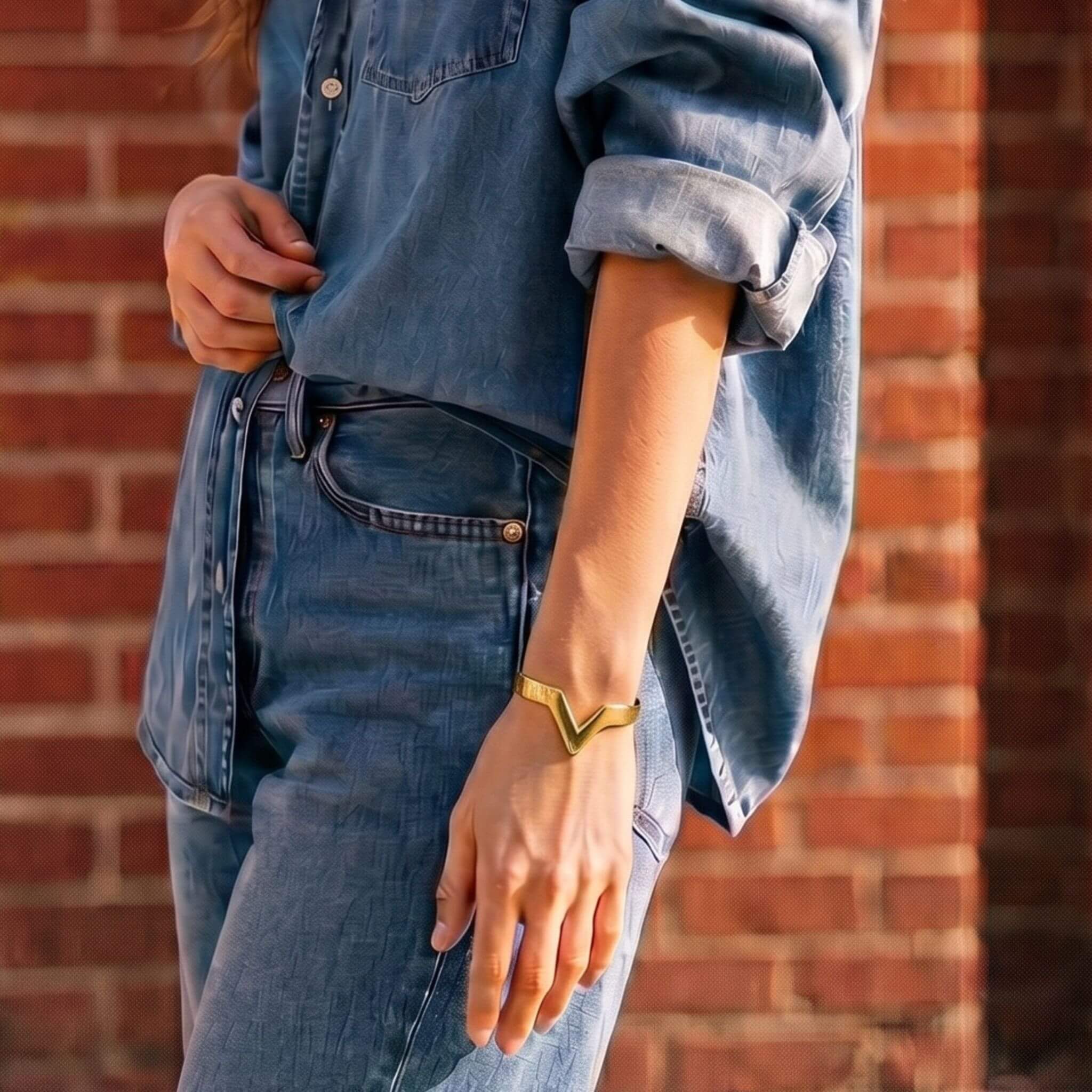 Adjustable Brass Open V-Shaped Cuff Bracelet - Nyeupe