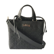 All Black Medium Woven Crossbody Drawstring Bag