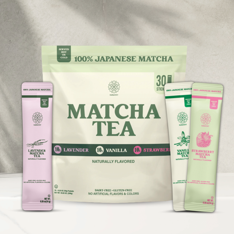 Matcha Combo Variety Pack – Lavender, Strawberry & Vanilla – Premium Shade-Grown Japanese Matcha, Sweetened with Organic Sugar, 30 Single Stick Packs