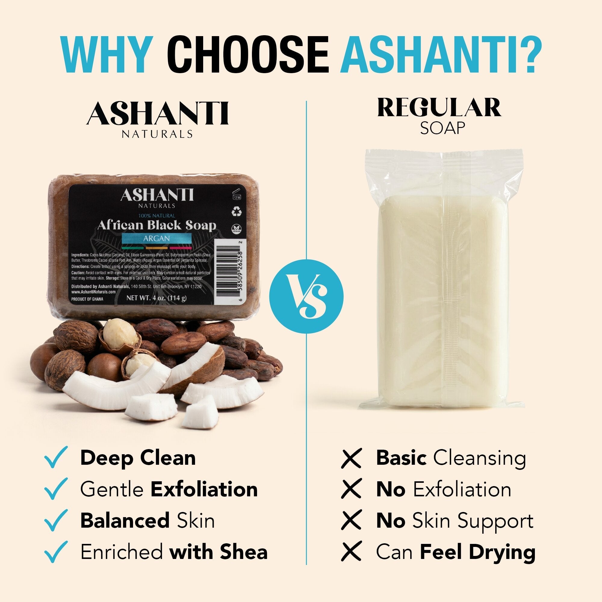 ASHANTI NATURALS 100% African Black Soap - Argan