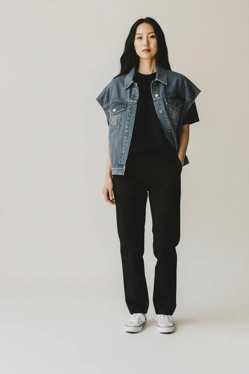 Sleeveless Loose Denim Jacket