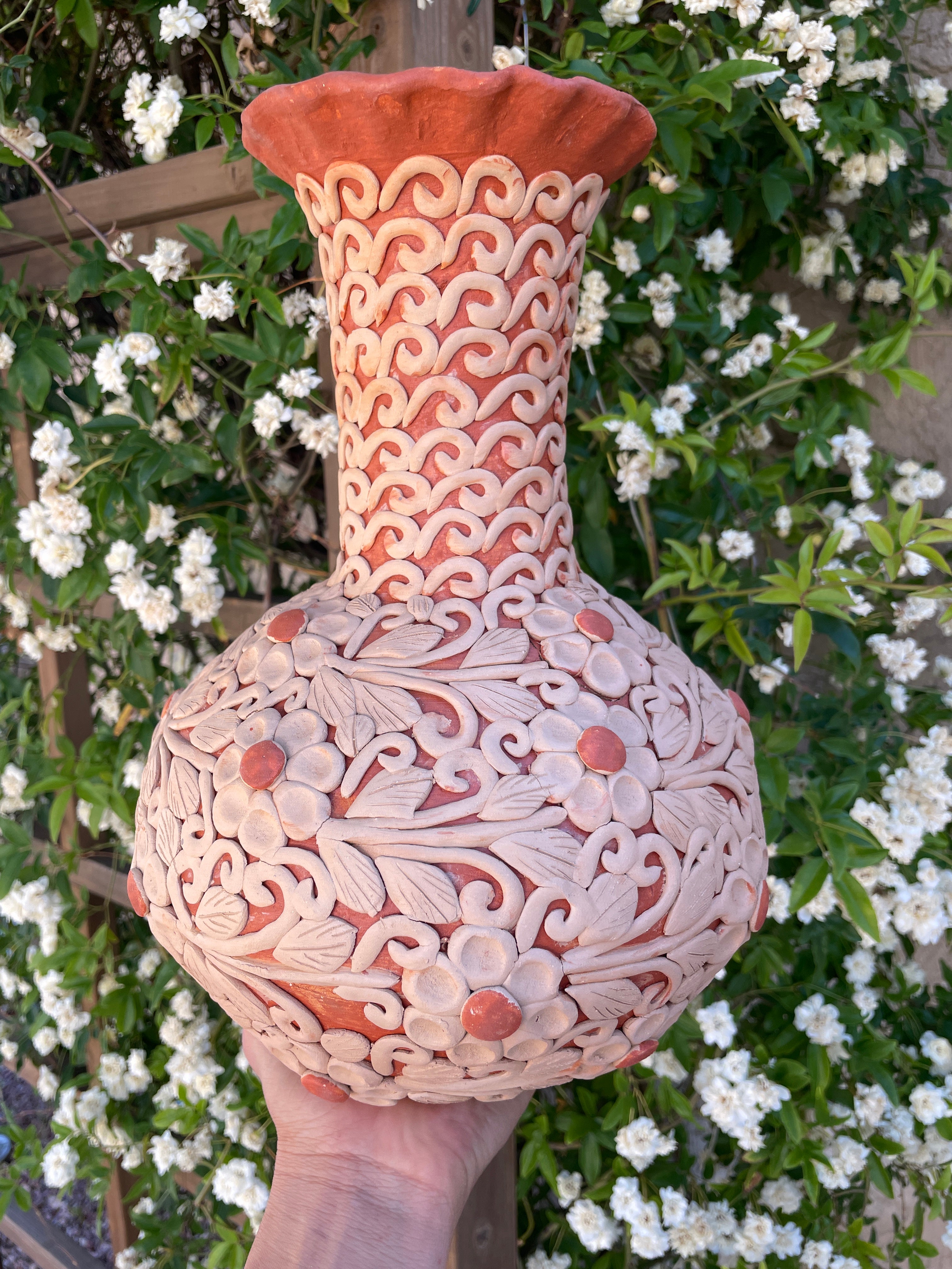 Oaxaca Pottery Vase Large Vase - Florero Bordado En Barro