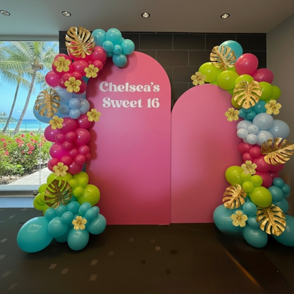 Custom Arches with Leis or Balloon Garland (Custom color and text)