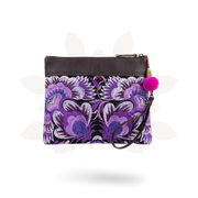 Embroidered Flower Leather Trim Wristlet - Thailand