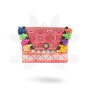 Upcycled Hmong Vintage Fabric Clutch with Tassels & Bells - Thailand